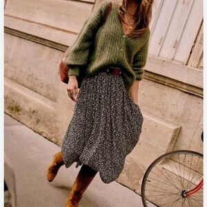 Sezane Black and White Midi Skirt